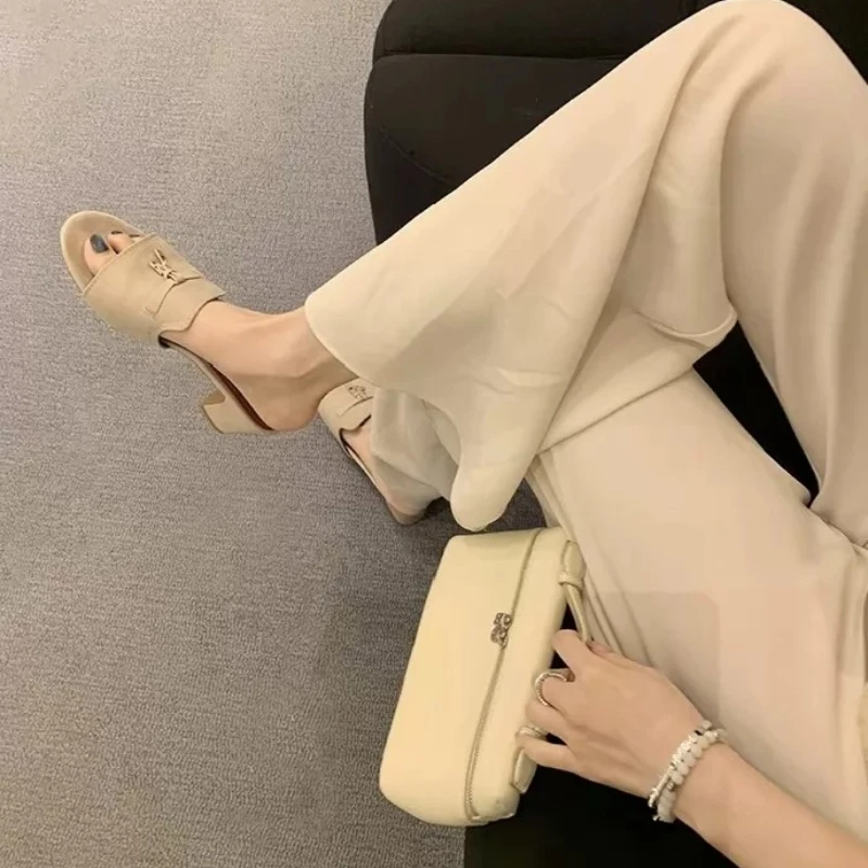 

Универсальные женские сандалии-слиперы с кисточками в стиле ретро, с открытым носком, на широком каблуке, для повседневной носки, на кожаной подошве, лето 2026