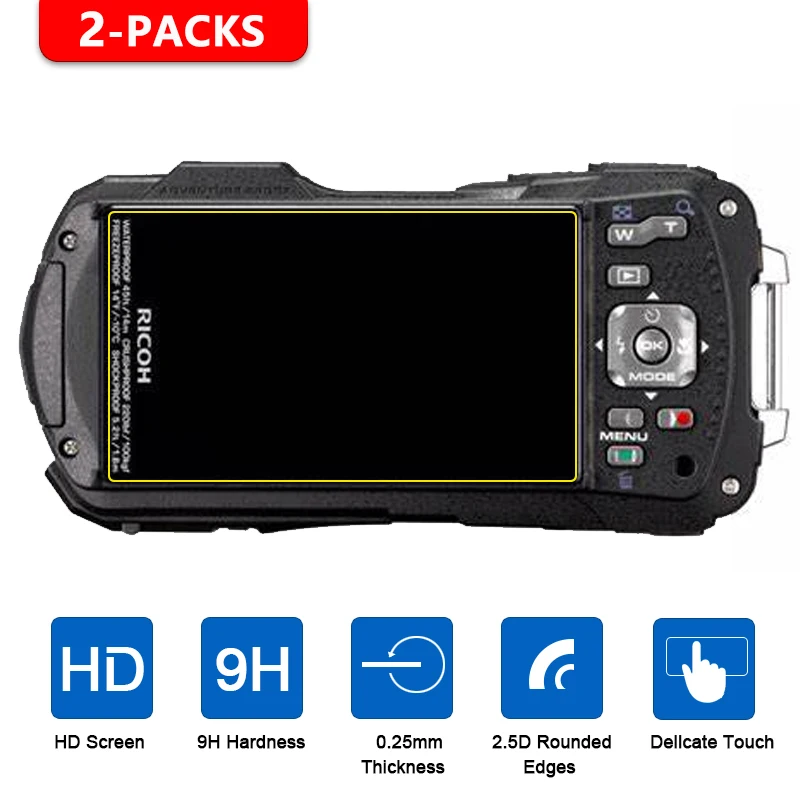 2Pcs Gehard Glas 0.25Mm Screen Protector Voor Ricoh WG-80 WG-70 WG-60 WG-50 WG-40w Digitale Camera