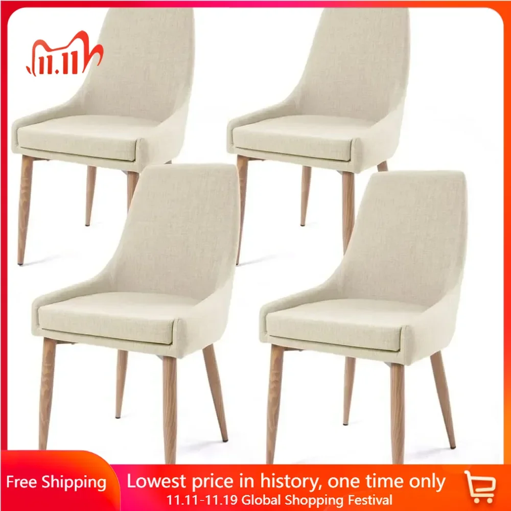 

Dining Chair Set of 4 with High Back, Metal Legs, Living Room Fabric Accent Chairs, Comfy Upholstered Dining Chair