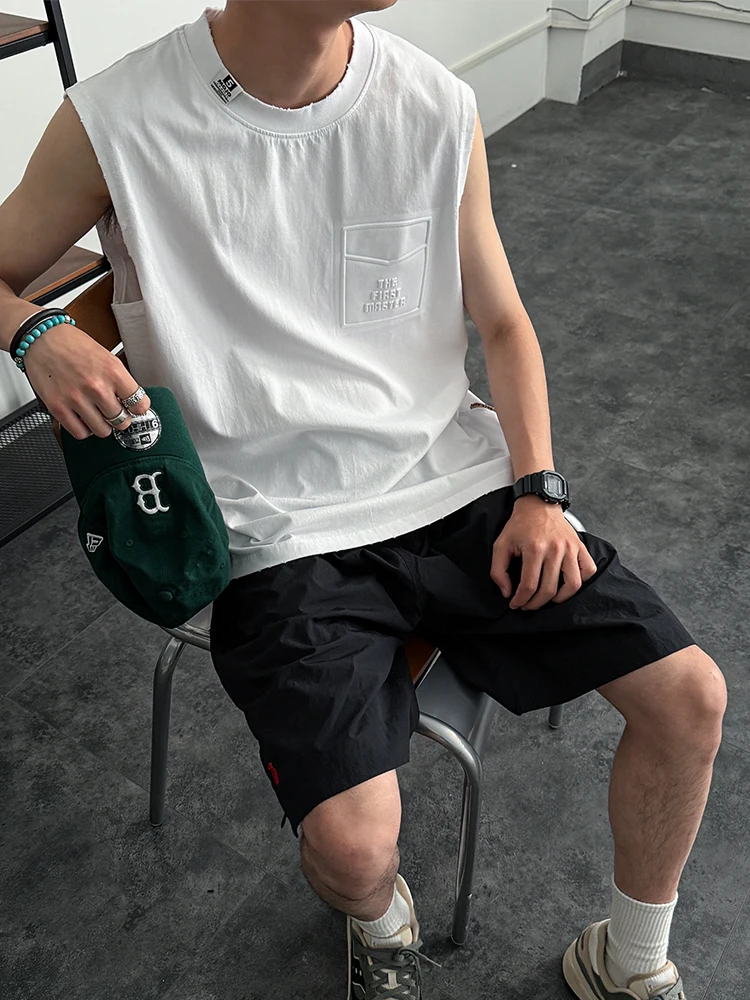 Plus Size Vintage Heavyweight Cotton Tank Top Men Snow Wash Sleeveless American Streetwear Summer Sport Trendy Muscle Tee Shirt