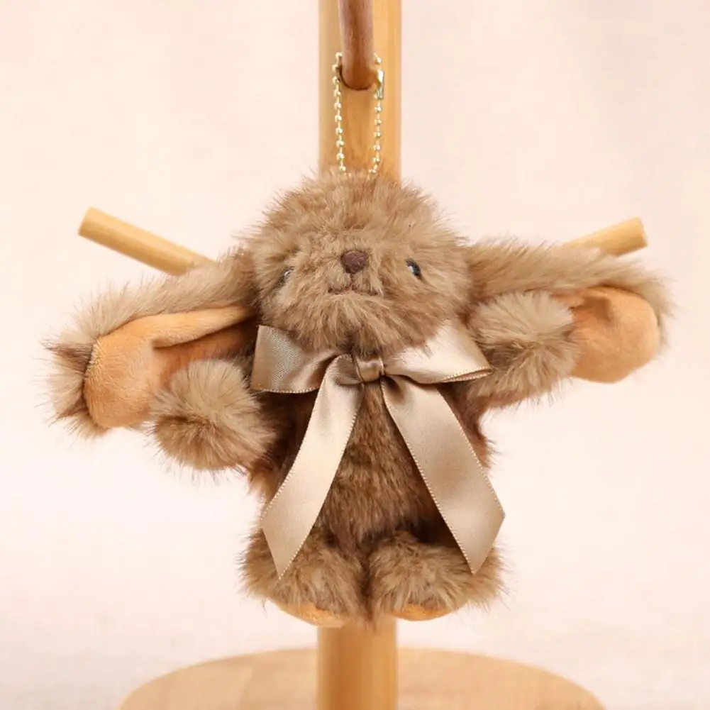Bunny Plush Keychain Soft Long-Hair Stuffed Rabbit with Satin Bow Metal Clip Decorative Satin Bow Charm for Bags Backpacks Keys