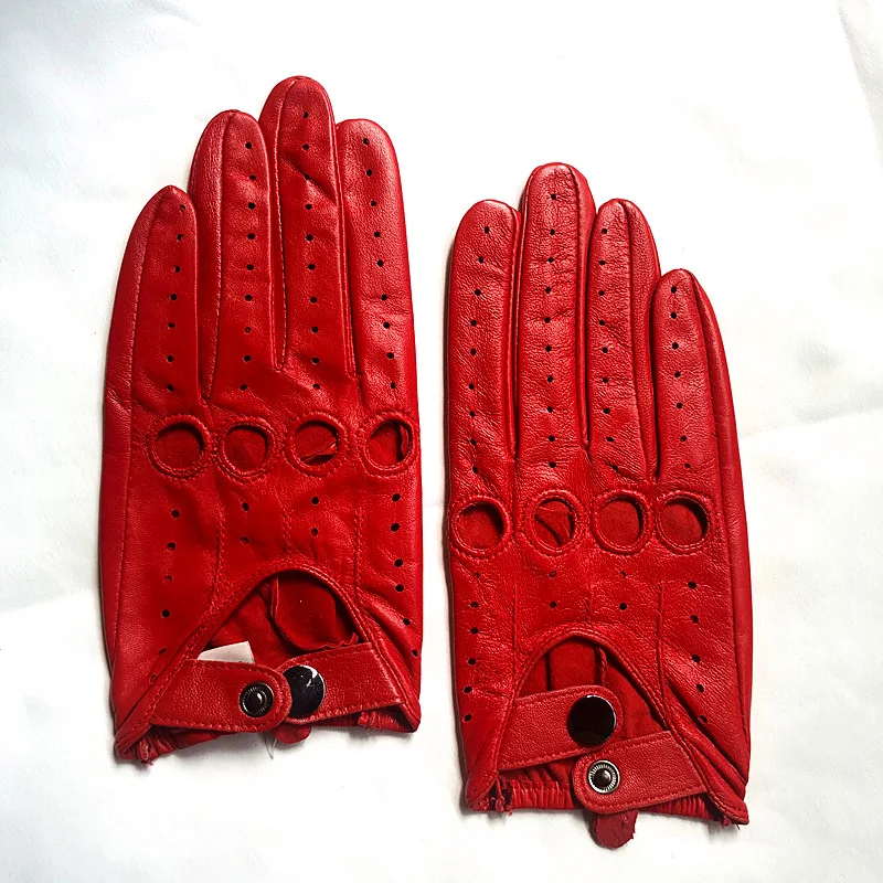 New Women Motorcycle Riding Leather Gloves Female Real Skin Air Hole Perforated Unlined Guantes Mujer Red Purple White Green