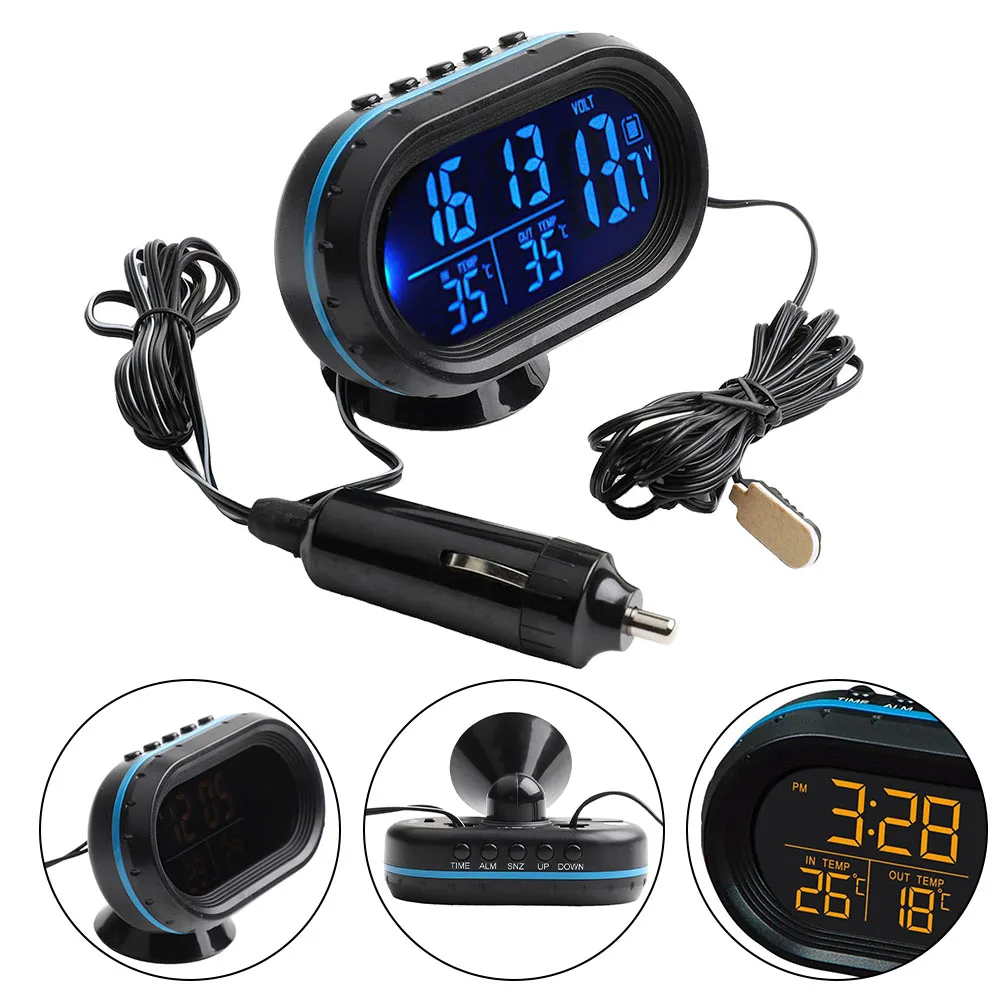 

Car Monitoring Black Car Clock Voltmeter Anti-corrosion Car Thermometer Dashboard Installation Non-Deformation