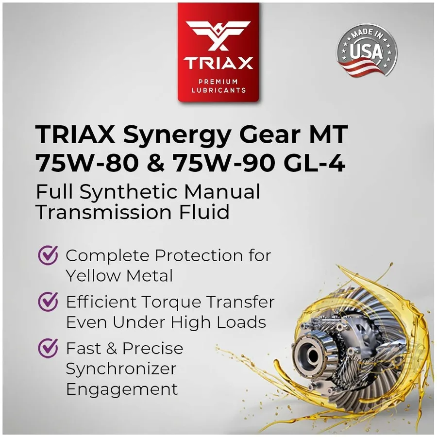 TRIAX Synergy Gear MT 75W80 GL4 ناقل الحركة اليدوي الاصطناعي الكامل وصندوق التروس حزمة 4 جالون