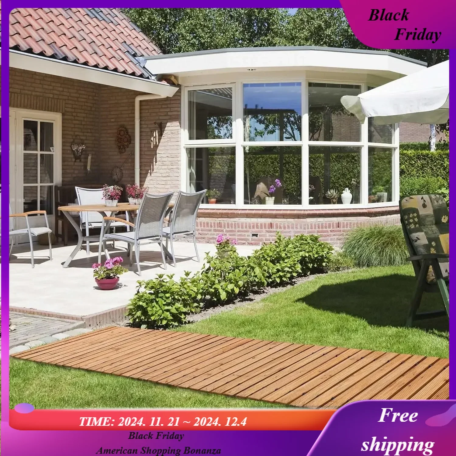 

12' Wooden Garden Pathway,Outdoor Roll Out Cedar Straight Walkway,Patio Path Decorative Garden Boardwalk Walkways,
