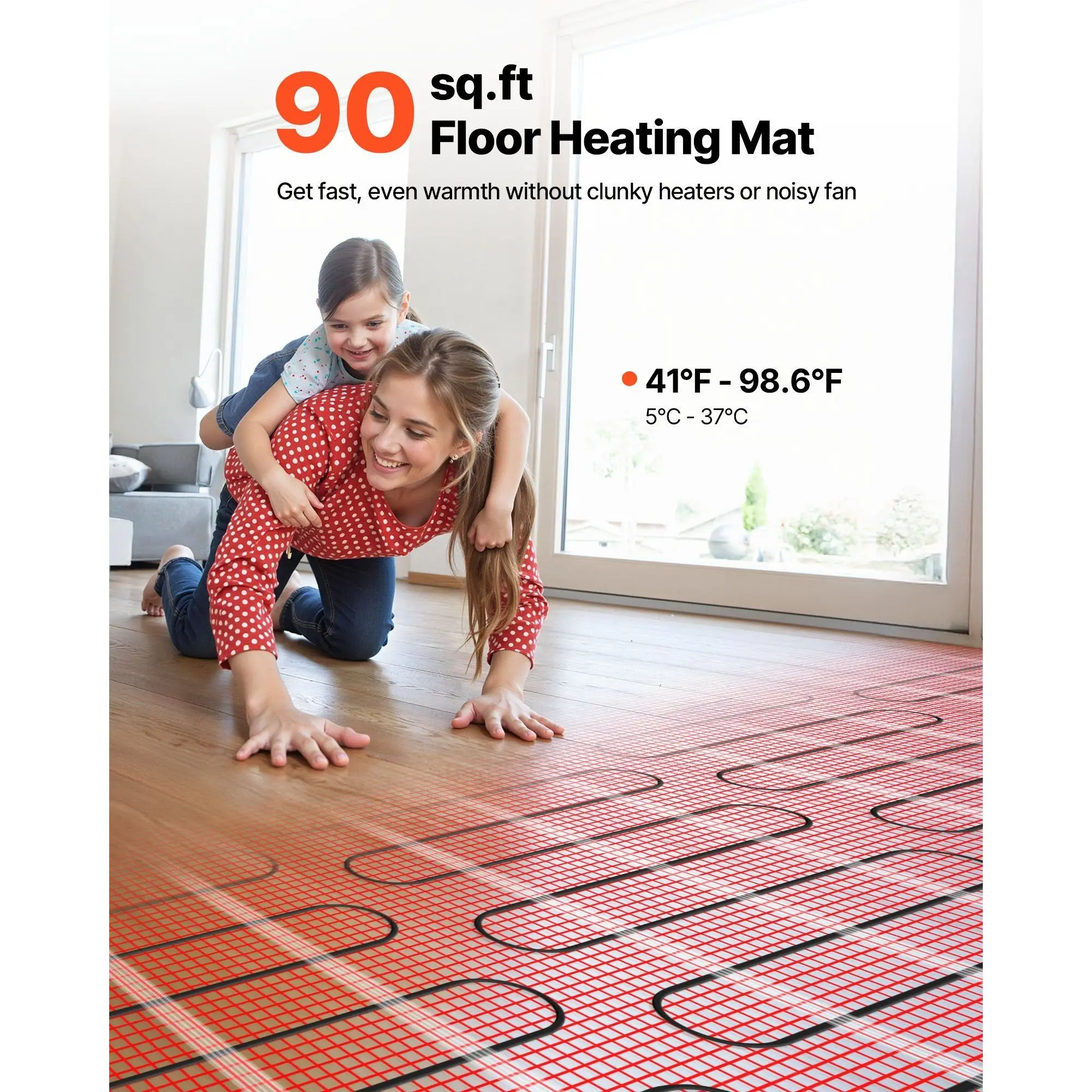 90 Sqft Self-Adhesive Mesh Smart Control Thermostat 120V Electric Radiant Heated Floor System Flooring Accessories Smart Mat