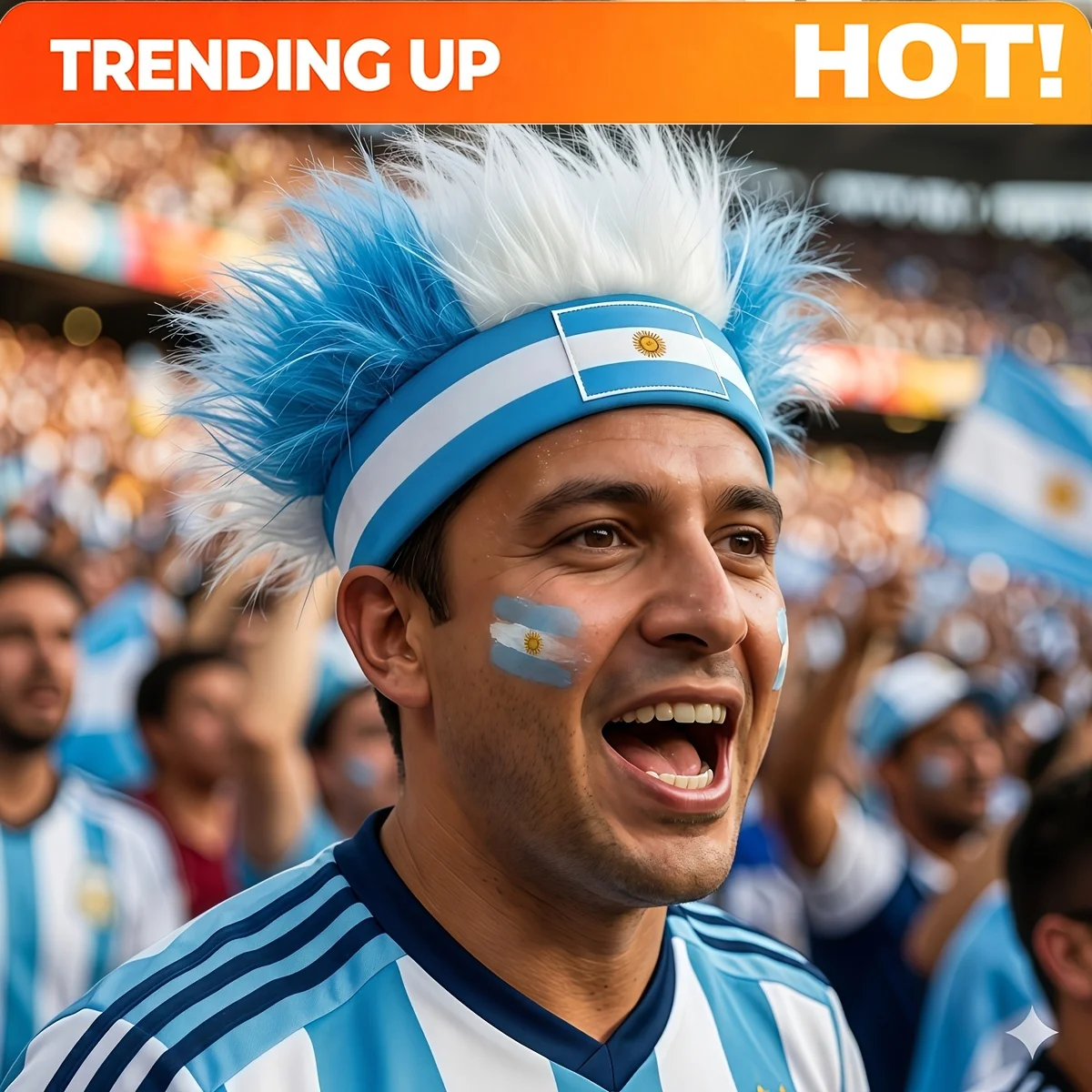 Argentine Football Fan Headband Wig, 8-Inch Fluffy And Soft Hair Strands, Blue And White Color Scheme, Suitable for Football