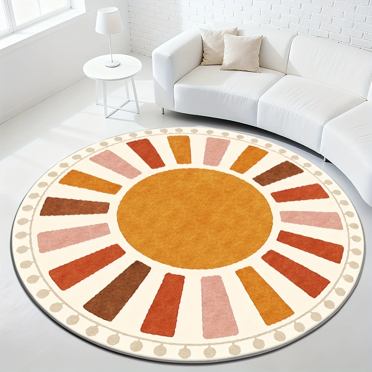 Vintage ocean wave round floor mat 2D printed blue white swirl pattern welcome mat for coffee shop entrance hall