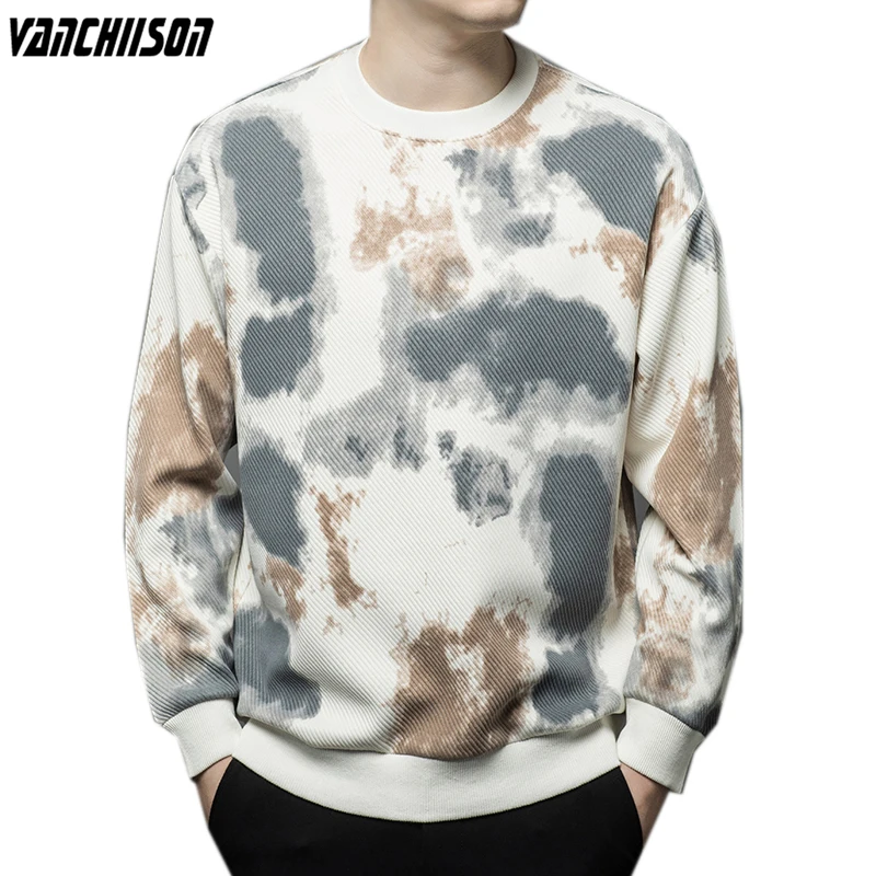 

Men Sweatshirt Outwear Hoodies O Neck Big Loose for Autumn Gradient Print Casual Young Male Clothing 00111