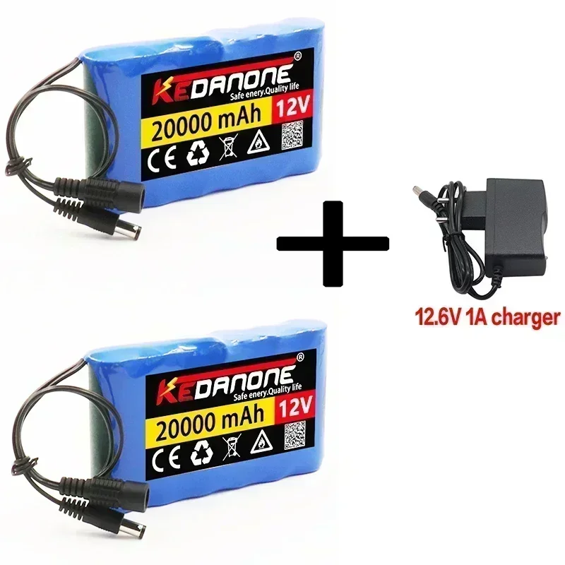 12v 18650 20000mAh DC 12.6V 20Ah Li-Ion Battery with EU Plug 12.6v Charger and 1a DC Bus Header Cable