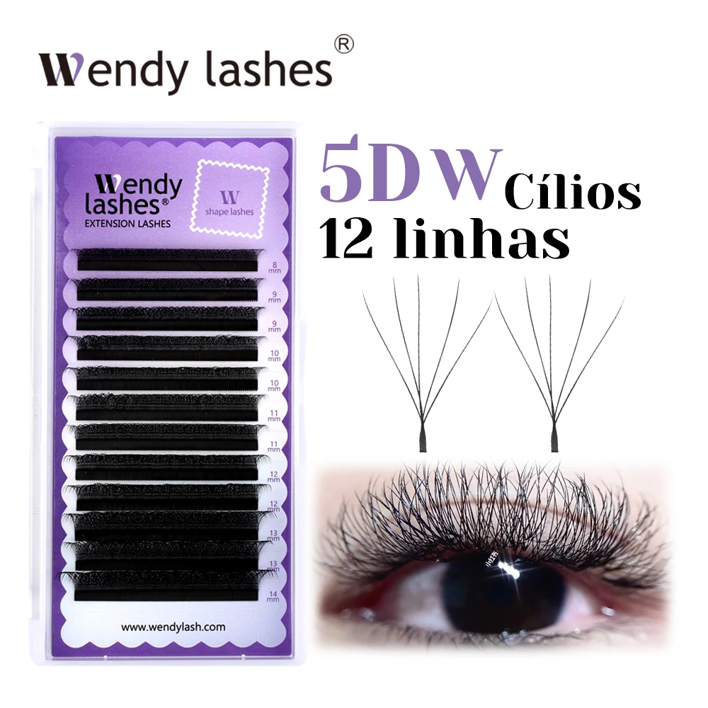 WENDY 5D W-Form C/D Curl Wimpernverlängerung, 12 Reihen, natürlicher Volumenstil, handgewebt, Premium-Zubehör für Wimpern