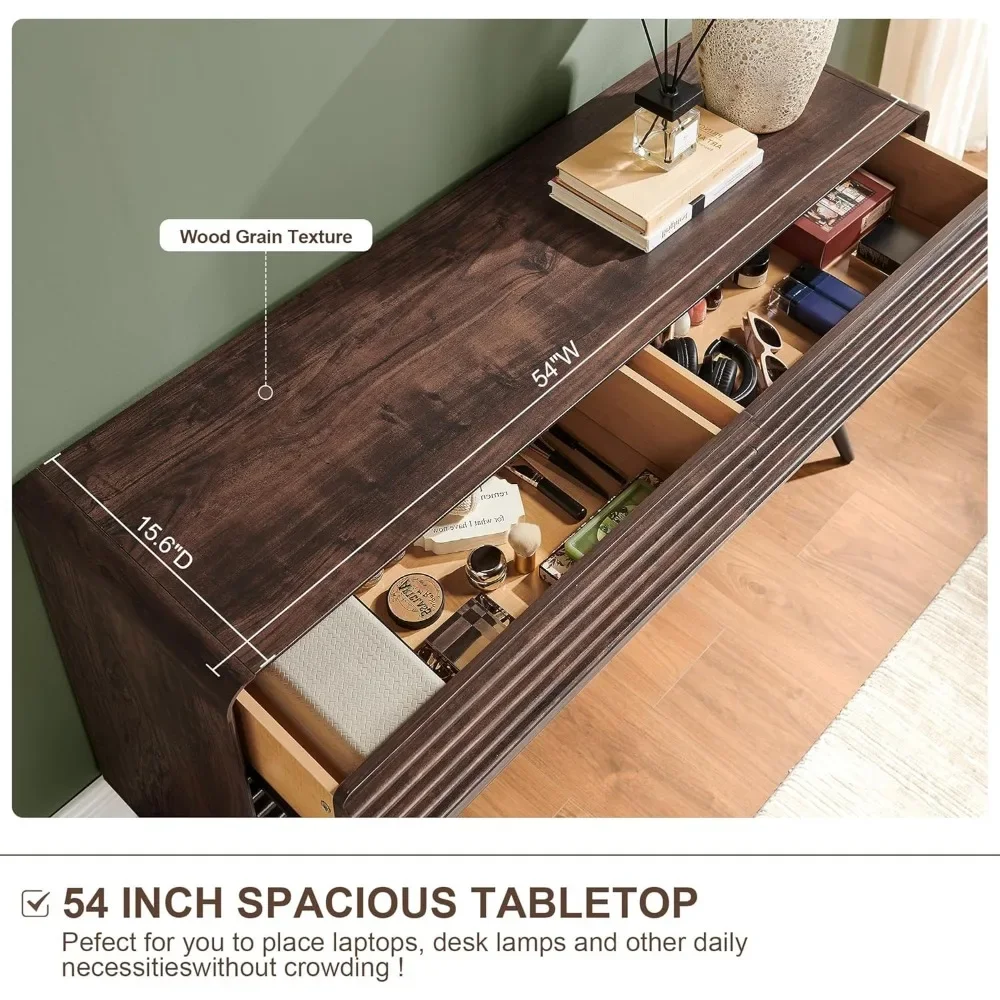 RedLemon Kommode mit 6 Schubladen für Schlafzimmer, 54'' breit, Mid-Century Modern, geriffelte Doppelkommode aus Holz, Kommode mit konischem L