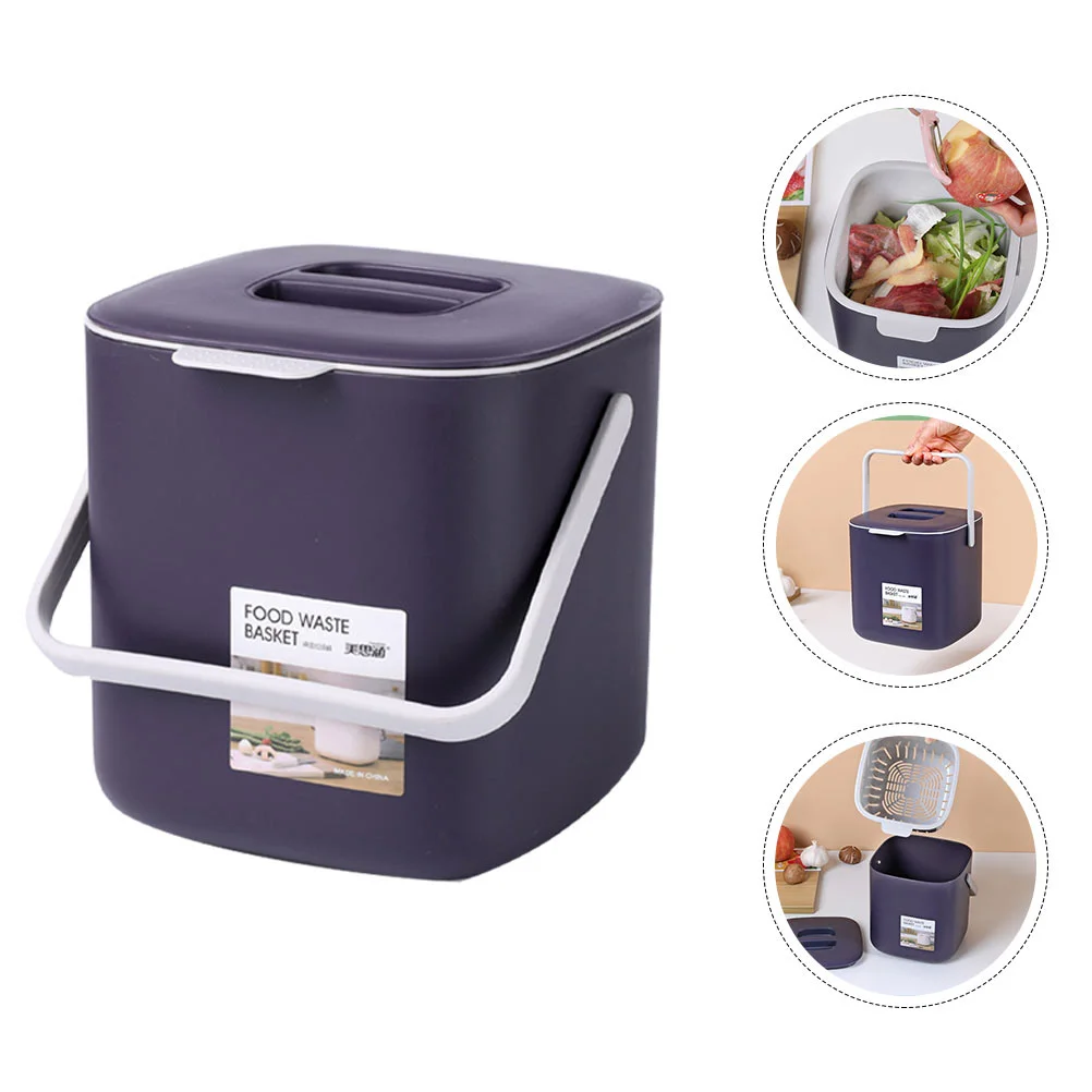 Garbage Bin Plastic Can with Handle Waste Cover Trash Desktop Container Household Covered Travel Mini Compost