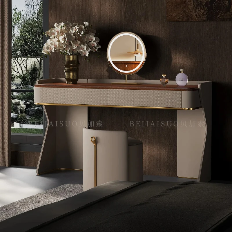 X-S  Light Luxury Dresser Bedroom Designer New Italian Minimalist Walnut Solid Wood High-end Dresser  HG