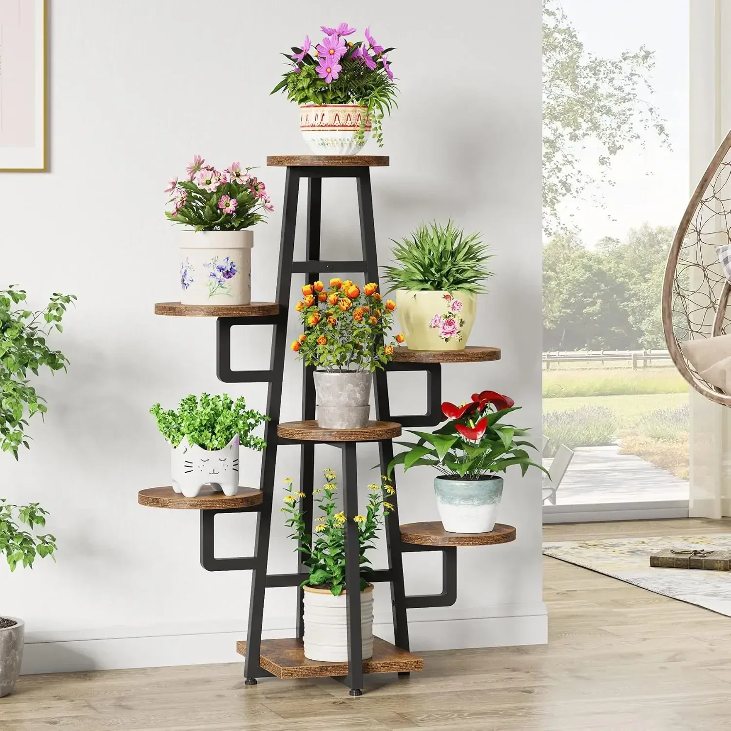 7 Tier Plant Stand Indoor for Multiple Plants, Wooden Corner Plant Pots Holder Rack Flower Stand Tall Shelf Planter Organizer