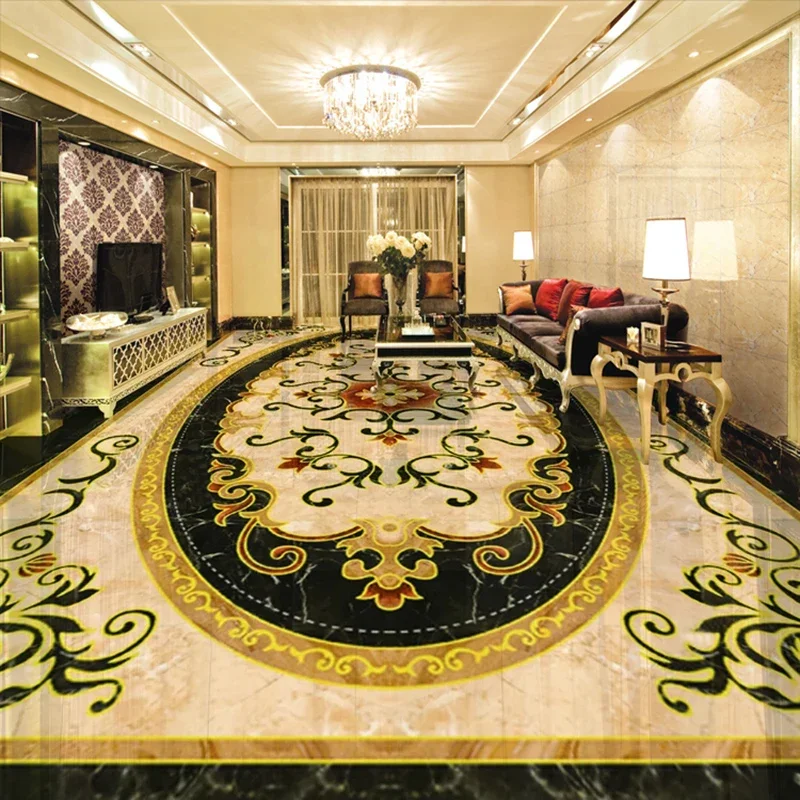 

Custom Wallpaper 3D PVC Floor Sticker European Style Marble Flower Pattern Living Room Bedroom Floor Decor Mural Wallpaper Decal