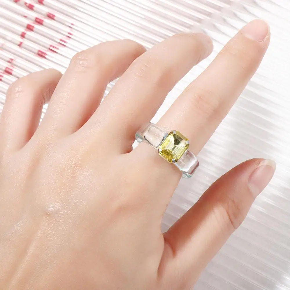 Irregular Elegant Jelly Color Girls Cool Women Transparent Fashion Jewelry Resin Rings Finger Ring