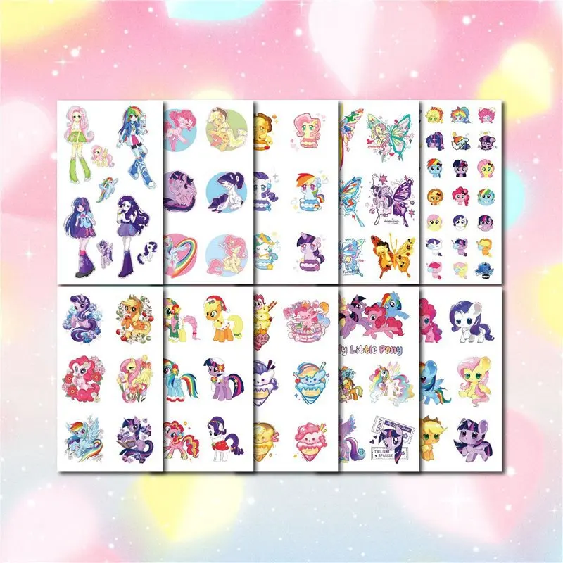 10Sheets My Little Pony Temporary Tattoos Cute Kids Party Favors Stickers for Girls Birthday GiftS