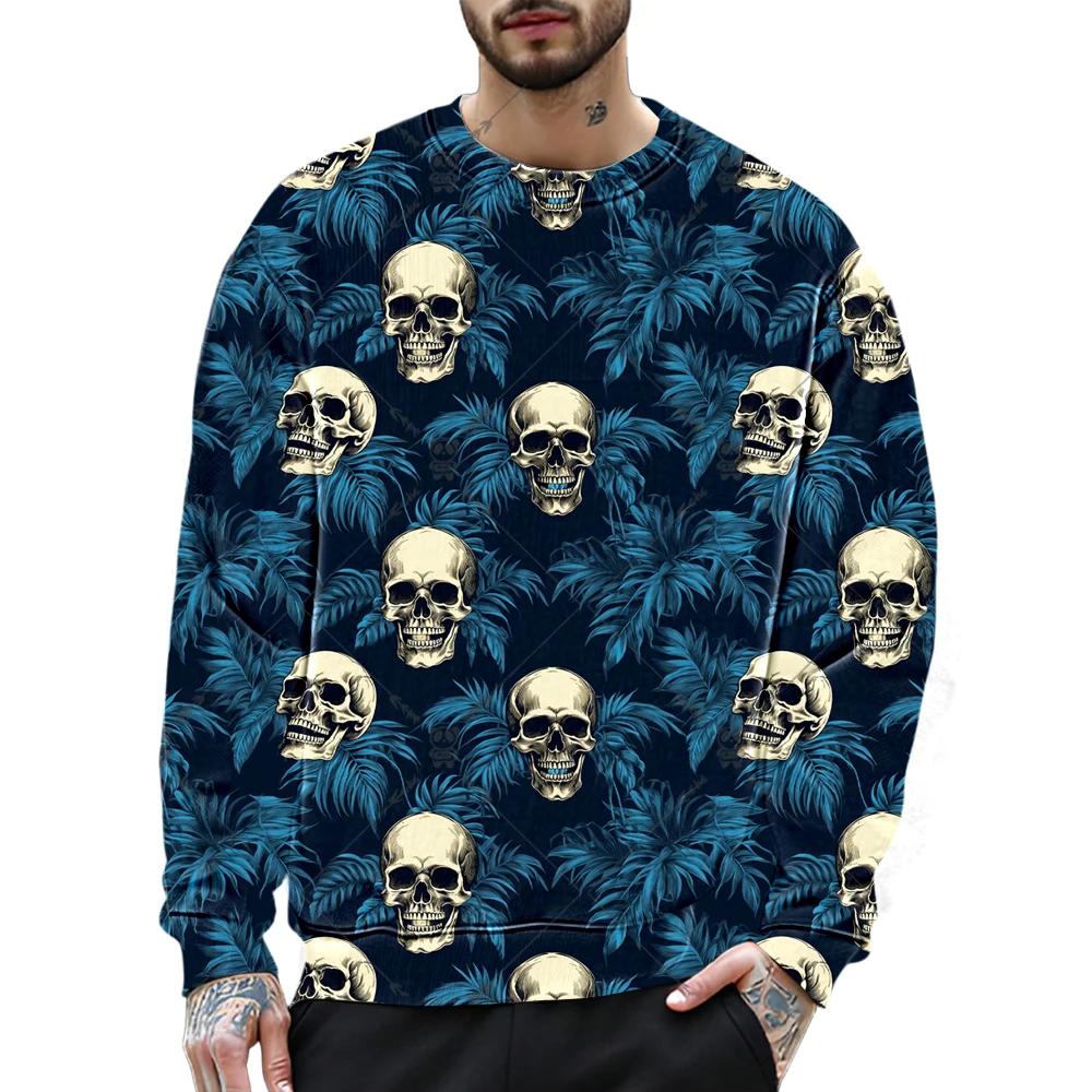 3D ดอกไม้กะโหลกกราฟิกเสื้อกันหนาวผู้ชายโกธิคการออกแบบสร้างสรรค์ O-คอแขนยาวเสื้อหลวมระบายอากาศได้ดีสบายเสื้อผ้า