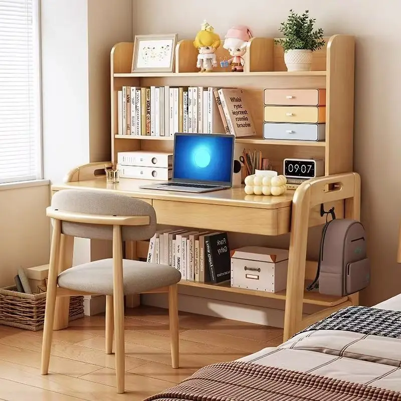 

%&Nordic Solid Oak Wood Study Room Furniture with Drawers Cabinet Office Working Desk Oak Study Desk