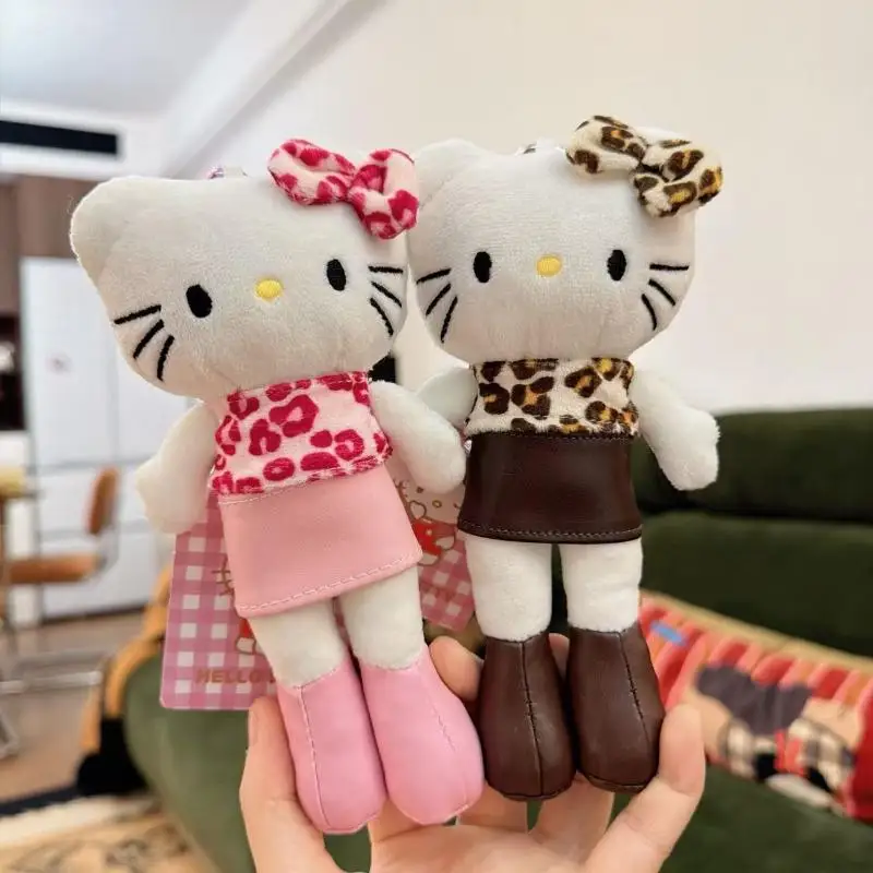 귀여운 산리오 롱 레그 헬로키티 블랙 스킨 플러시 키체인 펜던트 귀여운 만화 인형 장난감 백팩 펜던트 선물