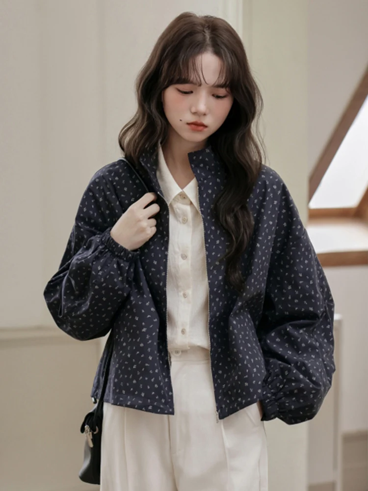 Or Jaet – manteau à imprimé Floral rétro pour femme, nouveau petit Design, col montant, fermeture éclair, coupe ample, automne 2025