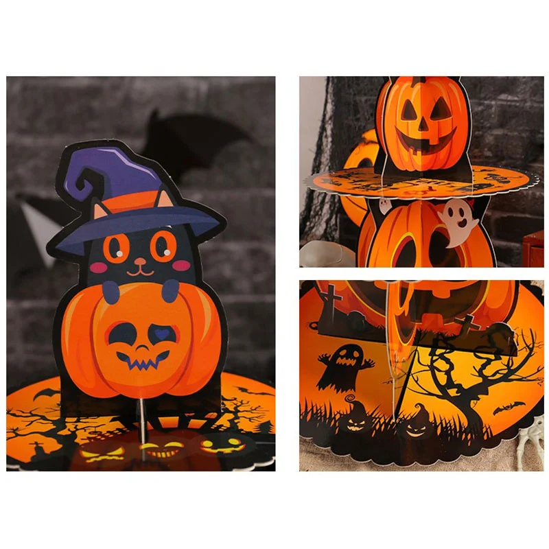 Halloween Pumpkin Multi-tier Cake Stand Decoration 3D Paper Cake Tray Party Christmas Treats Setting Cake Tools