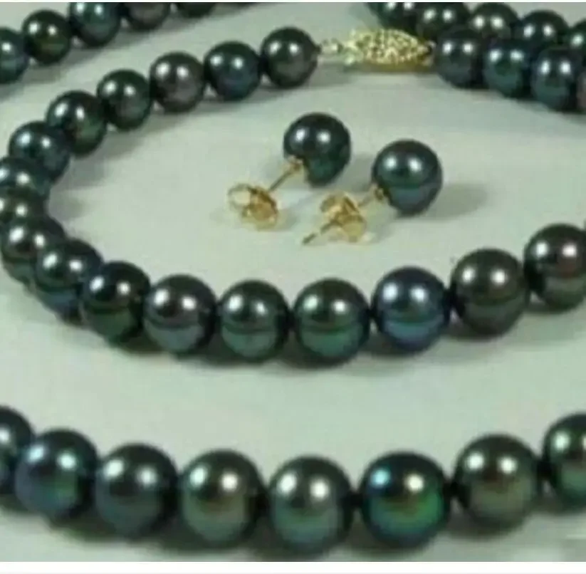 

Hot sale new Style 7-8mm Black Freshwater Cultured Pearl Necklaces Bracelets Earrings Set AA