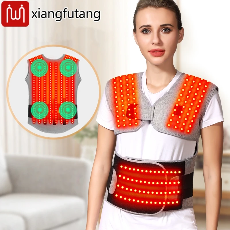 Red Light Heating Shoulder Back Waist Abdomen Vest Heated Shawl Vibration Massager for Muscle Relaxation & Pain Relief