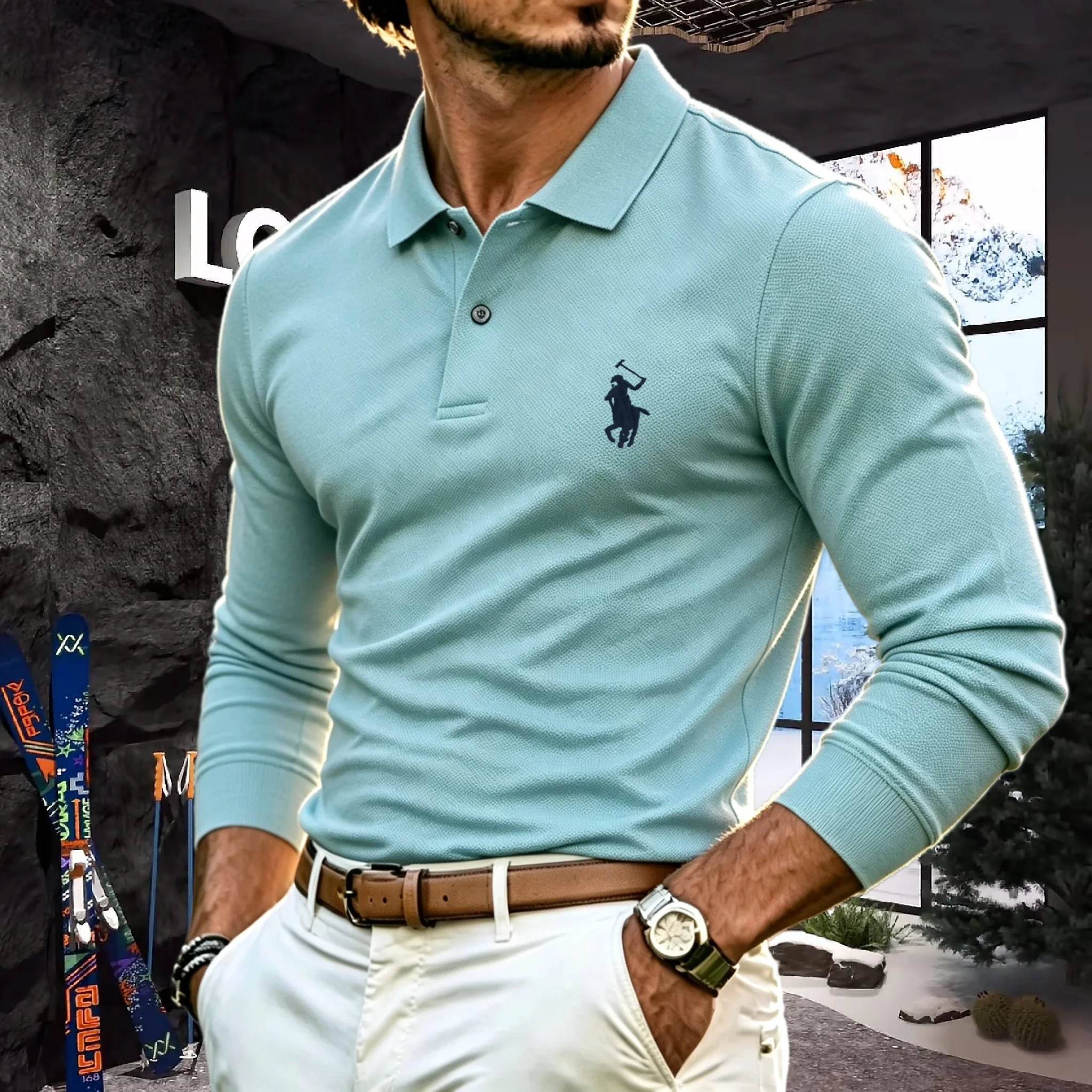 100% pure cotton high-end brand men's long sleeve polo shirt autumn winter fashionable luxury embroidery golf top casual T-shirt