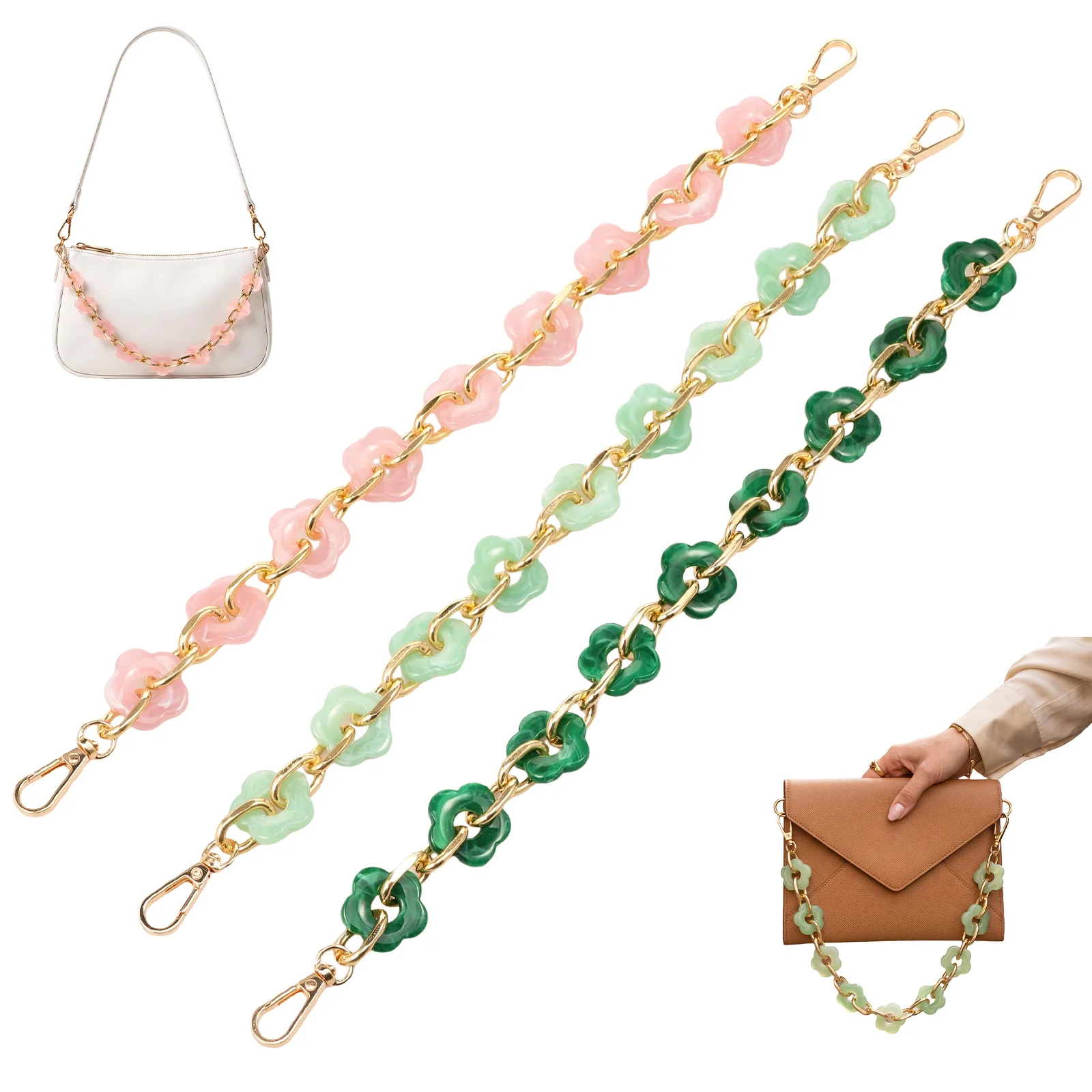 3Pcs Acrylic Handbag Chains DIY Craft Shoulder Bag Strap Purse Hanging Handles Chains Bag Replacement Belt Parts Accessories