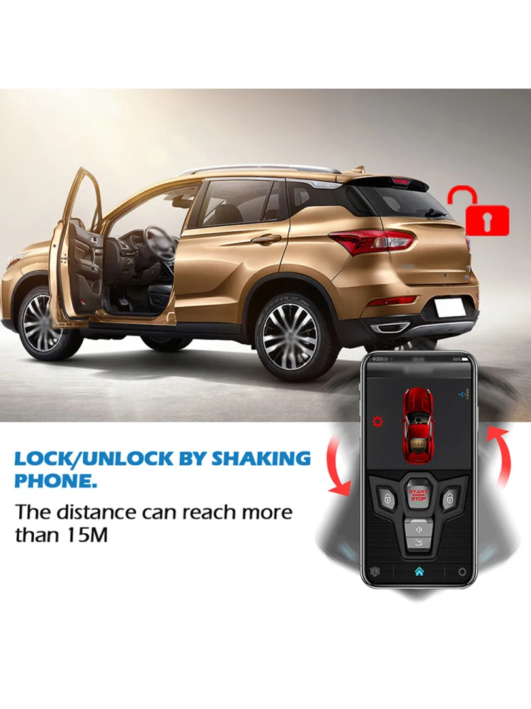 Car Anti-Theft Alarm Remote Starter System PKE Keyless Entry BT Remote Engine Starter Central Lock Kit 2-Way Vibration Alarm