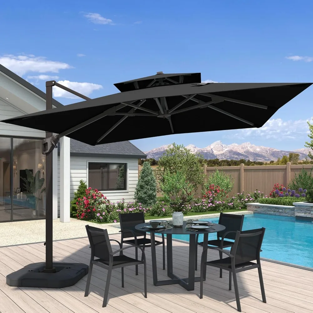 

10 x 10 FT Cantilever Patio Umbrella with Base Included Double Top Outdoor Square Large with 7 Level Tilt 360-degree Rotation