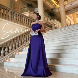 Simin Strapless Satin elegant formal Floor-Length women's evening gown فساتين سهرة Saudi Arab Pleat Backless Party dresses 2024