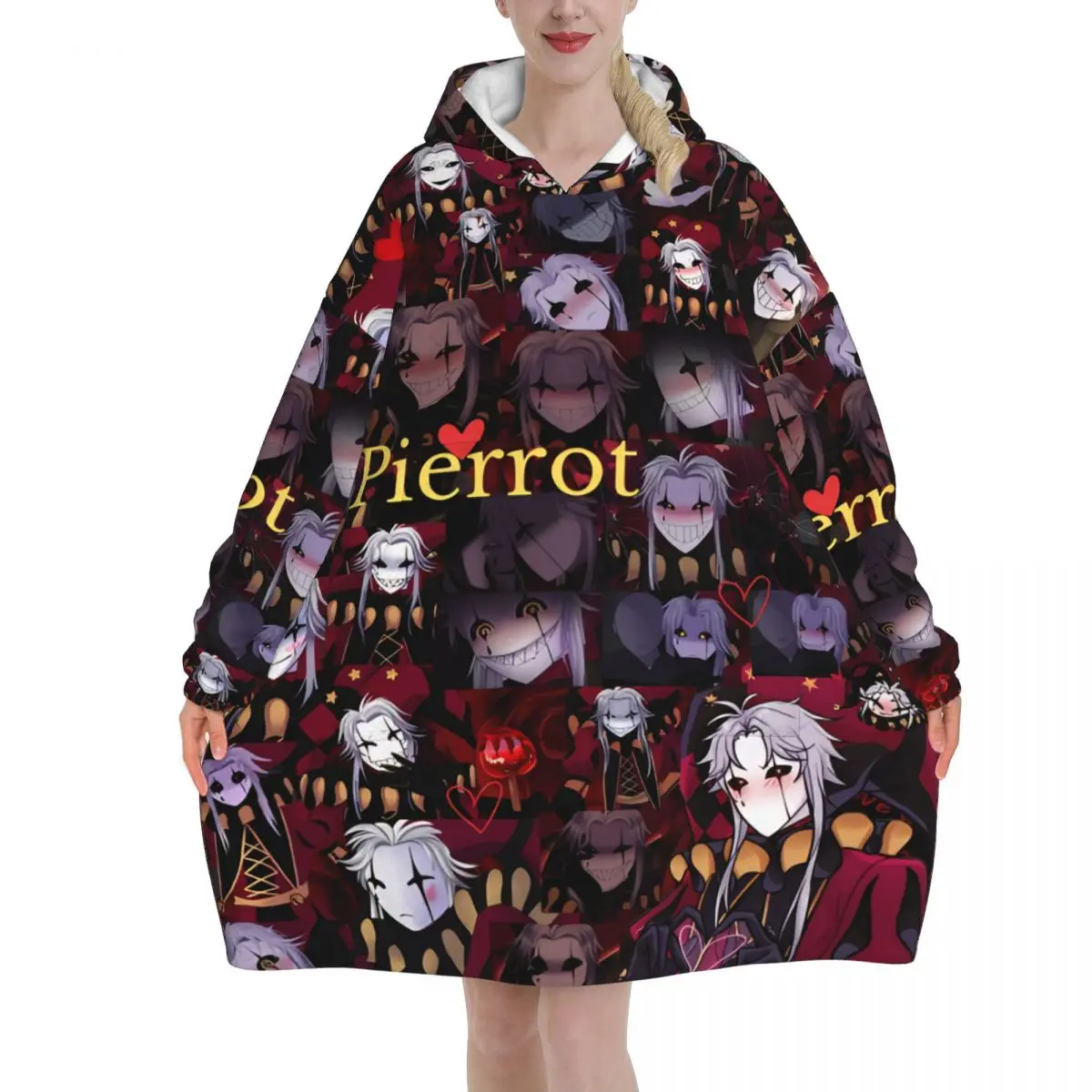 Oversized Pierrots The Freak Circus Wearable Blanket Gifts for Women Men Ultrasoft Plush Warm Sweatshirt Blankets With Pocket
