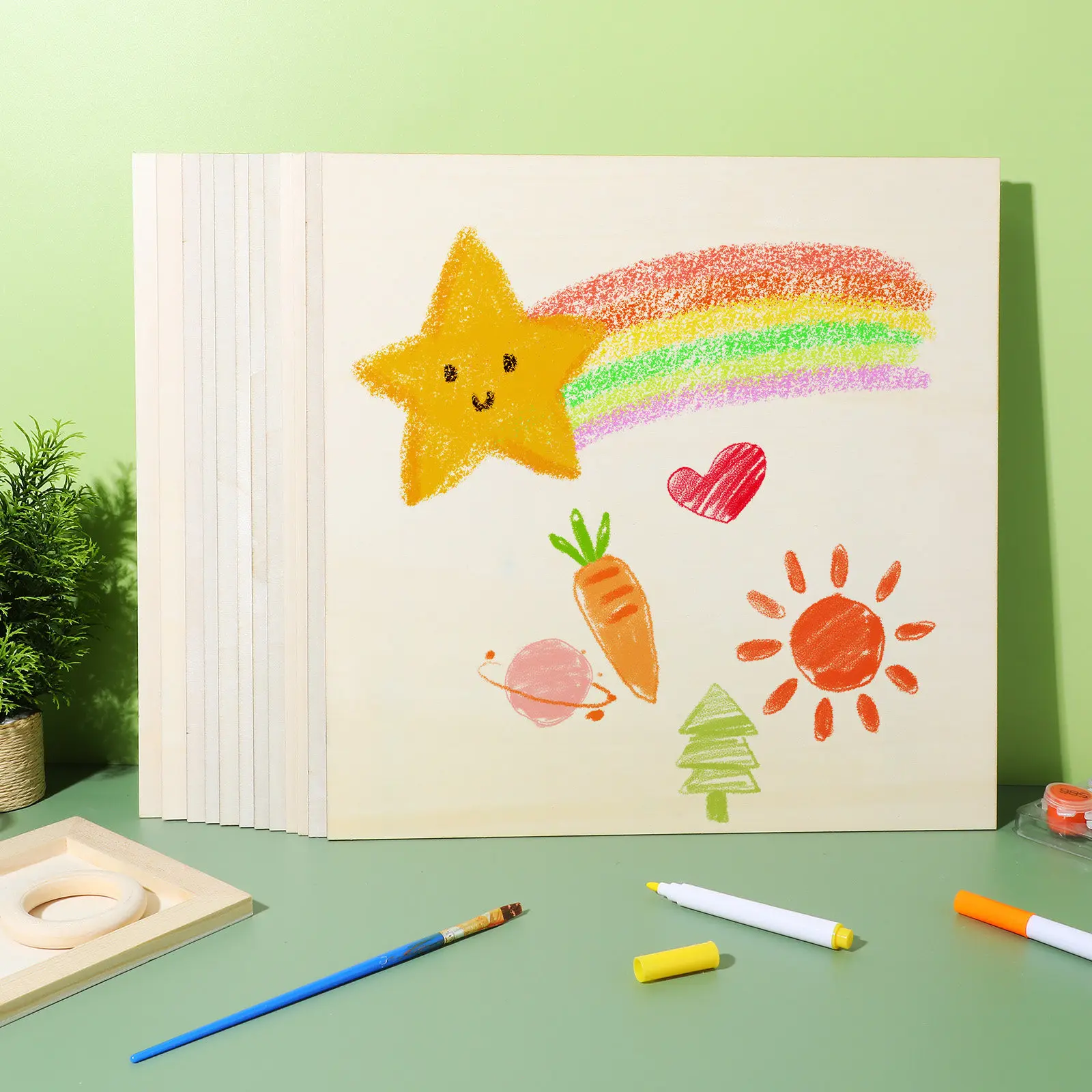 

12Pcs Square Wood Boards Unfinished Craft Wooden Cutouts DIY Painting Carving Wood Squares for Coasters Decorations