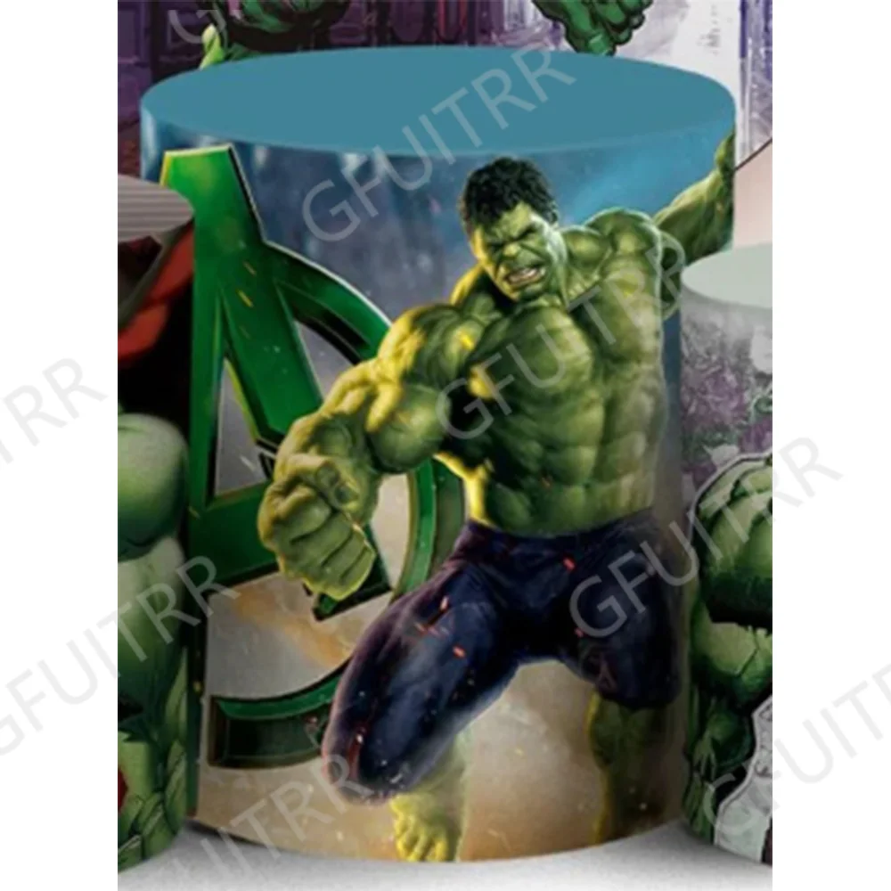 Telón de fondo redondo de Los Vengadores, Hulk, Smash, fiesta de cumpleaños de niño, telón de fotografía, tema de superhéroe, cubierta de cilindro circular, decoraciones, utilería para fotos