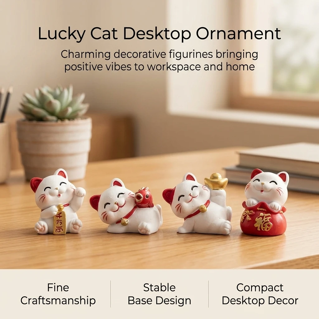 4pcs Lucky Cat Figurines Cute Resin Cat Office Desk Decorations Crafts Maneki Neko Fortune Statues Housewarming Gift Set