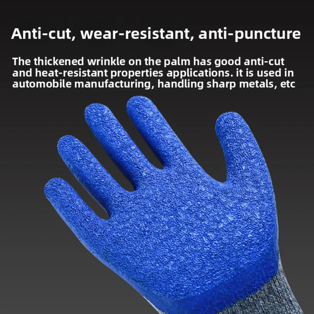 Labor Protection Gloves Soaked in Rubber  Work Rubber Anti Slip Thickened Cotton Thread Wrinkles Hanging Rubber ProtectiveGloves
