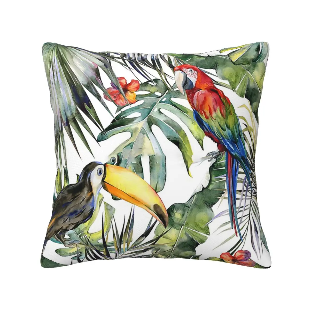 Tropische Jungle Jungle Bladeren Aquarel Patroon Kussensloop Kussenhoes Decoratie Kussensloop Hoesje Dubbelzijdig Bedrukt