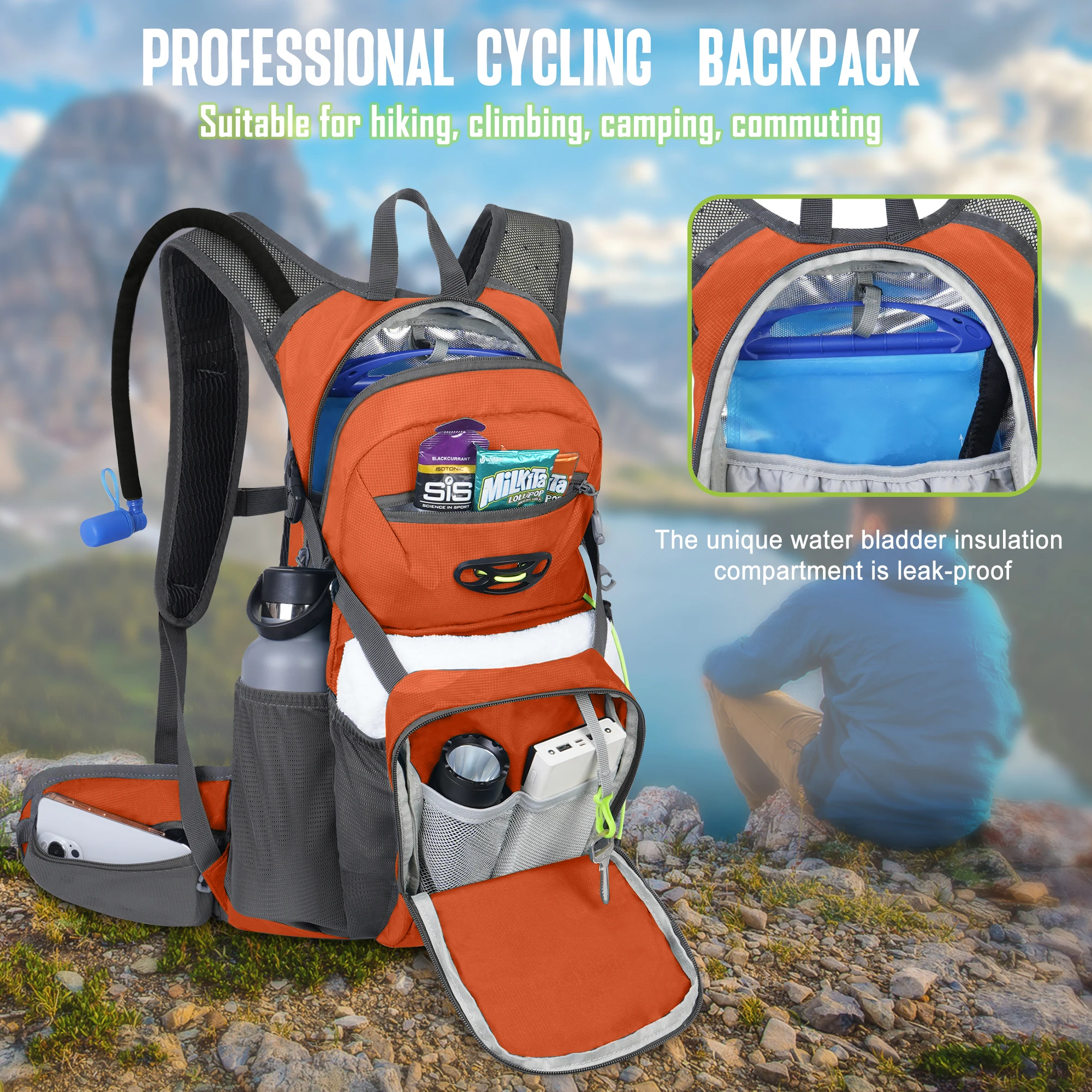 High quality made in China hydration backpack insulated hiking backpack with 3 liter water bag for hiking