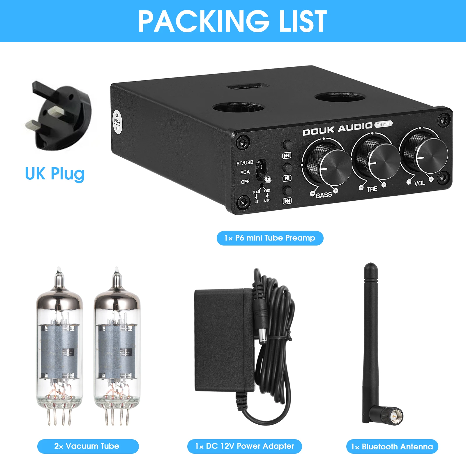 Douk Audio HiFi Bluetooth 5,0 Ventil röhre Vorverstärker Stereo empfänger USB-Player Home Desktop Vorverstärker mit Höhen bass steuerung 5