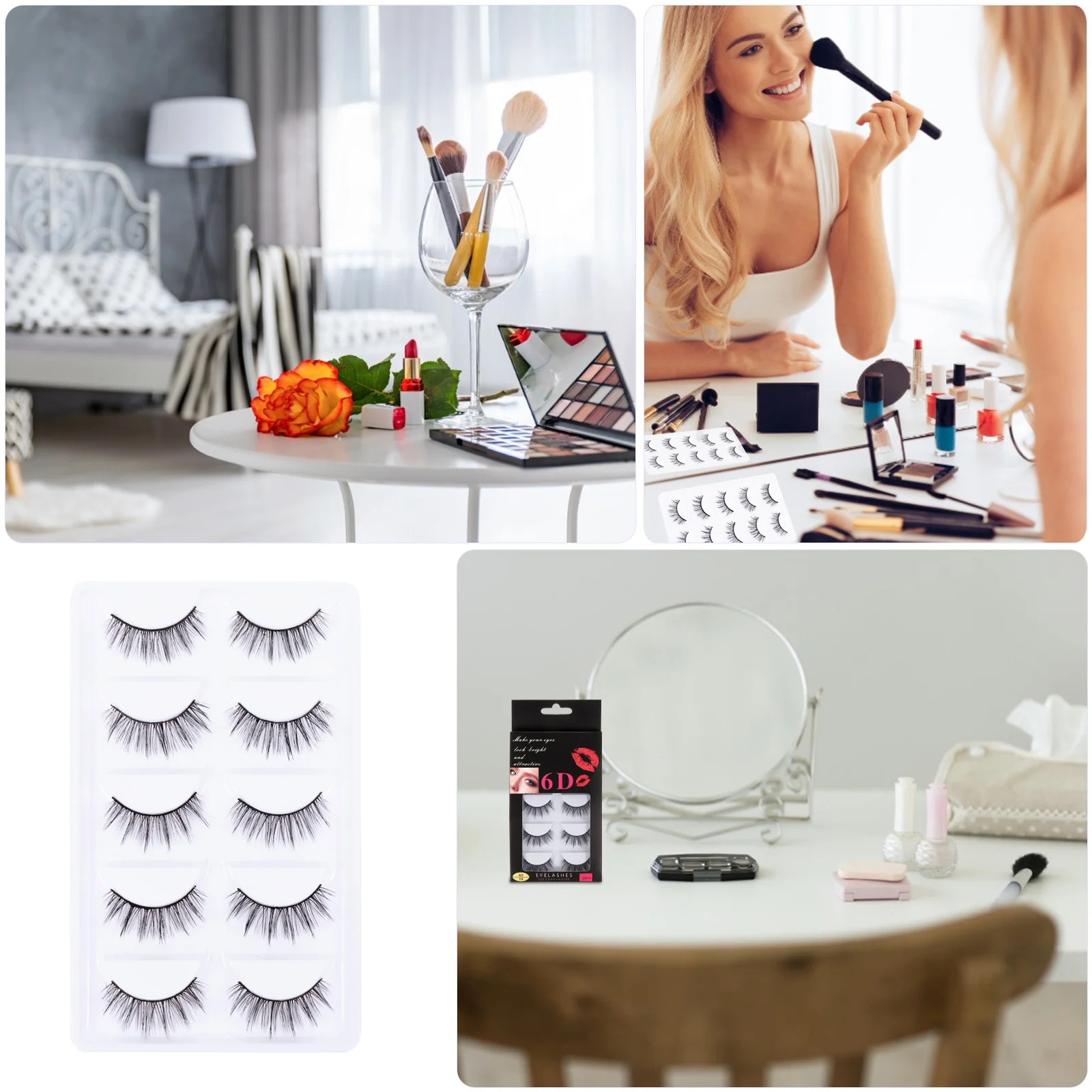 5 Par Sztucznych Rzęs Ręcznie Robionych z Włosia Naturalnego Krzyżowane Grube Długie Objętościowe Rzęsy Narzędzie do Makijażu Codziennego Elegancki Makijaż