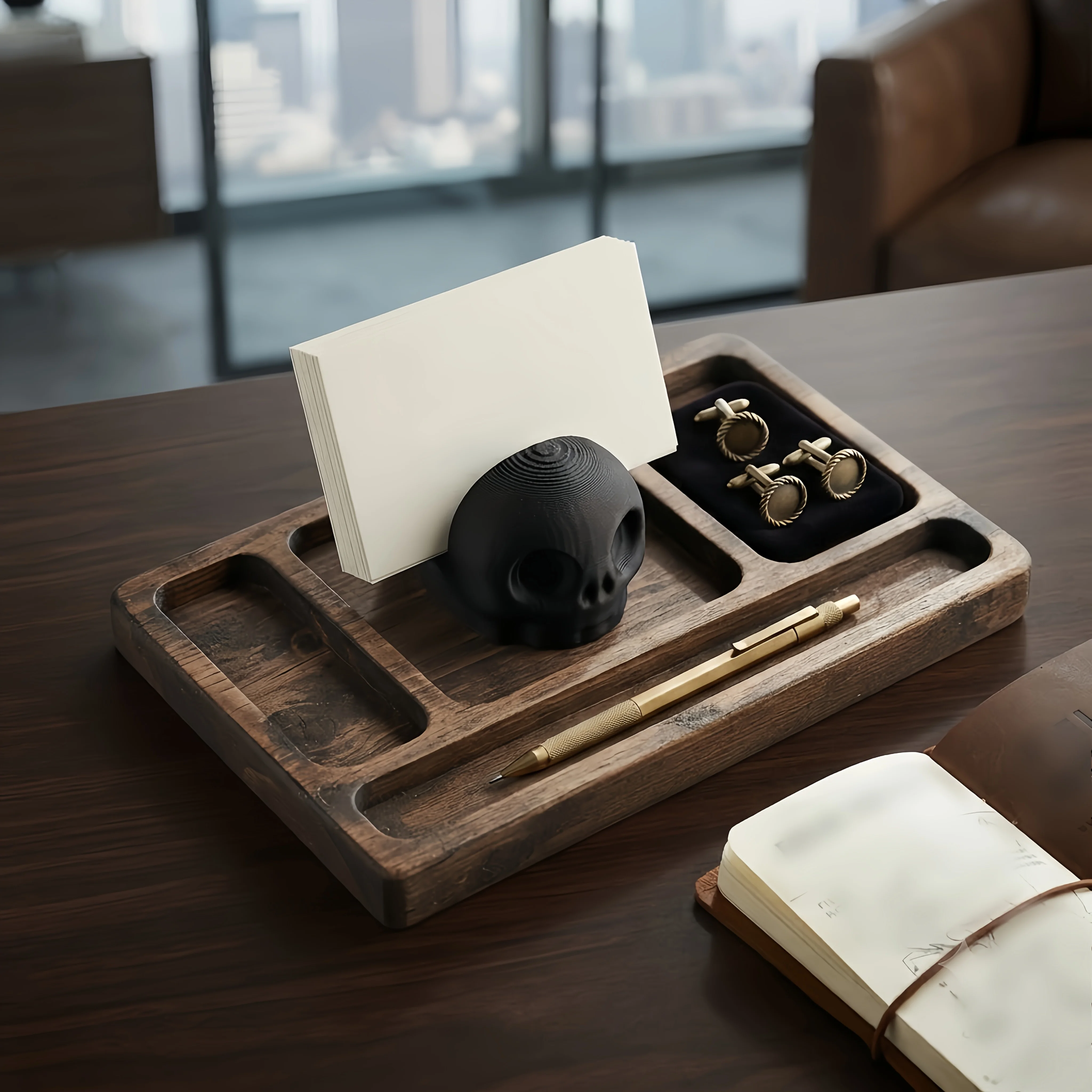 Halloween Skull Business Card Holder Desktop Card Storage Stand Small Desktop Ornament for Offices Bars Desks  Accessories