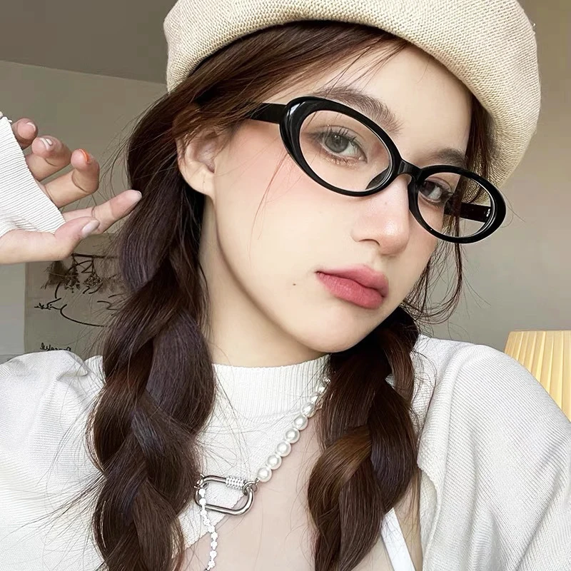 Y2K Retro Oval Frame Anti-Blue Light Glasses Sweet Cool Girl Black Cat Eye Glasses Vintage Simple Women Eye Protection Spectacle