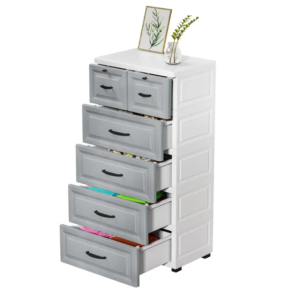 5-Tiers Plastic Storage Drawer with Locker Movable Cube Storage Organizer Bins Freestanding Stackable Clothes Storage Cabinet