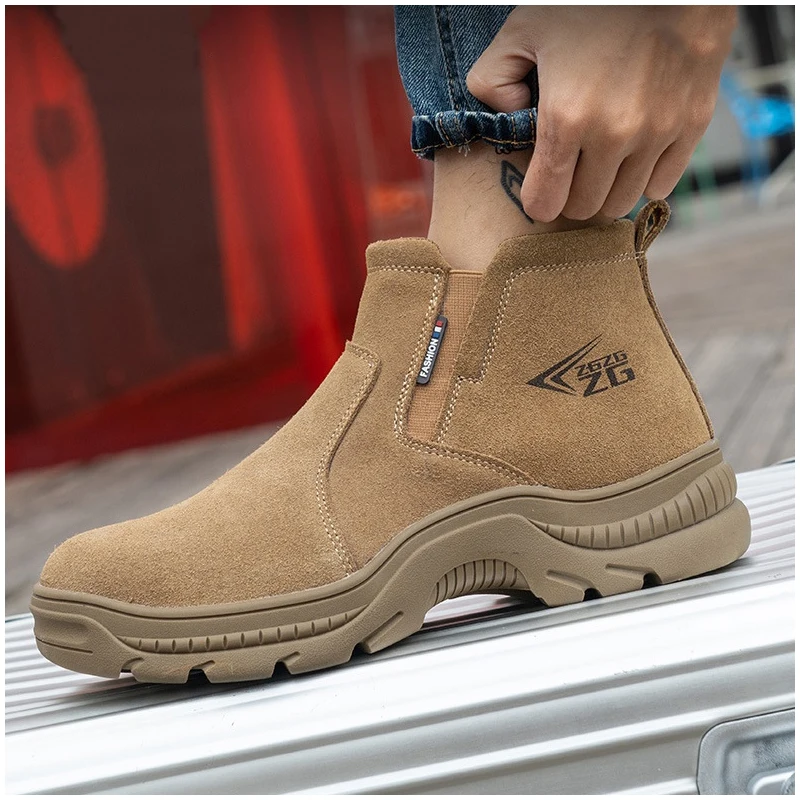 men fashion steel toe cap work safety boots original leather welding shoes worker security chelsea ankle botas protect footwear