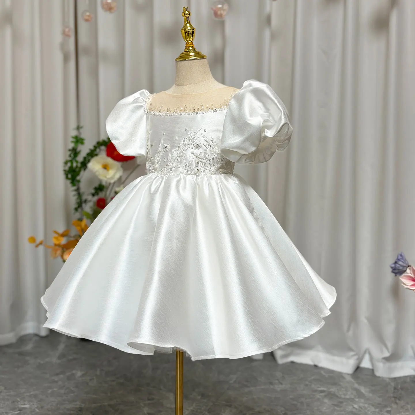 Jill Wish J256 Elegant White Girl Dress Sequined Beading Princess Gown for Kids Wedding Birthday First Communion Party 2025