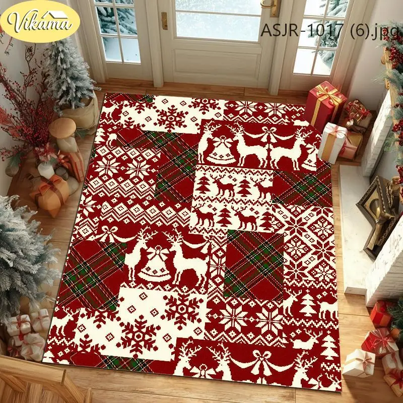 VIKAMA Blue Reindeer Knit Christmas Crystal Velvet Rug, 8 Assorted Designs, Non-Slip Washable Xmas Area Rug