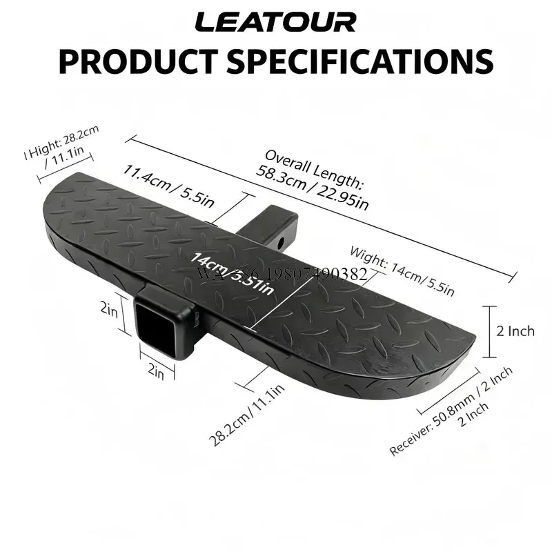 wmwmnu for LEATOUR Heavy Duty Carbon Steel Trailer Hitch Step for SUV Pickup 2 Inch Square Receiver Tube Extender Rear Bumper